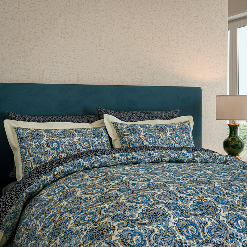 Chinese Magpie Cotton Paisley Duvet Cover Set, King Duvet Cover + 2 Pillowcases
