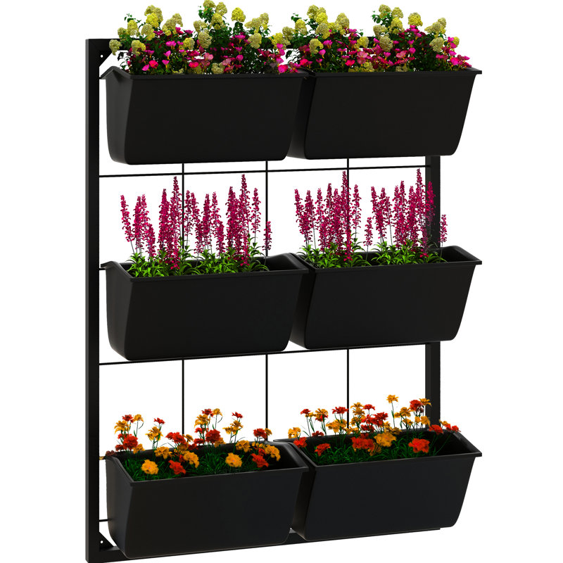 Support à plante noir suspendu avec 6 pots - 3 pots à fleurs auto-drainants pour plantes d'intérieur et d'extérieur