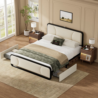 3 Piece Bedroom Sets,Upholstered Bed With 2 Drawers& 2 Nightstand