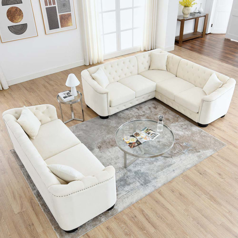 Divon Corner Sofa 3-Seater Combination Sofa, Beige 100% Linen