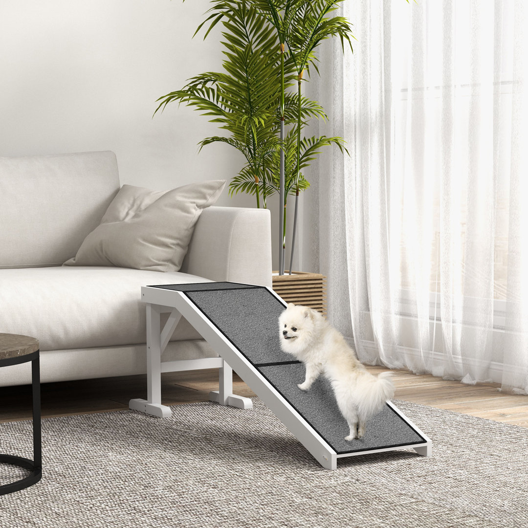 Tucker Murphy Pet™ Pet Ramp Bed Steps For Dogs Cats Non-Slip Carpet Top Platform Pine Wood 59.75"L X 15.75"W X 19.75"H White Grey Tucker Murphy Pet™