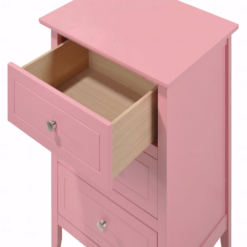 Versatile Transitional Nightstand With Three Drawers, Pink