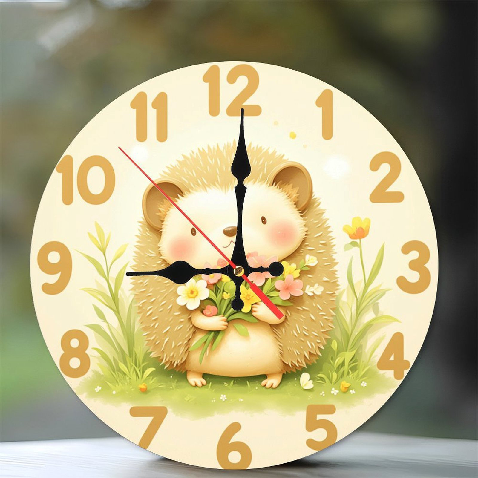 East Urban Home cute hedgehog clock flowers design | Wayfair