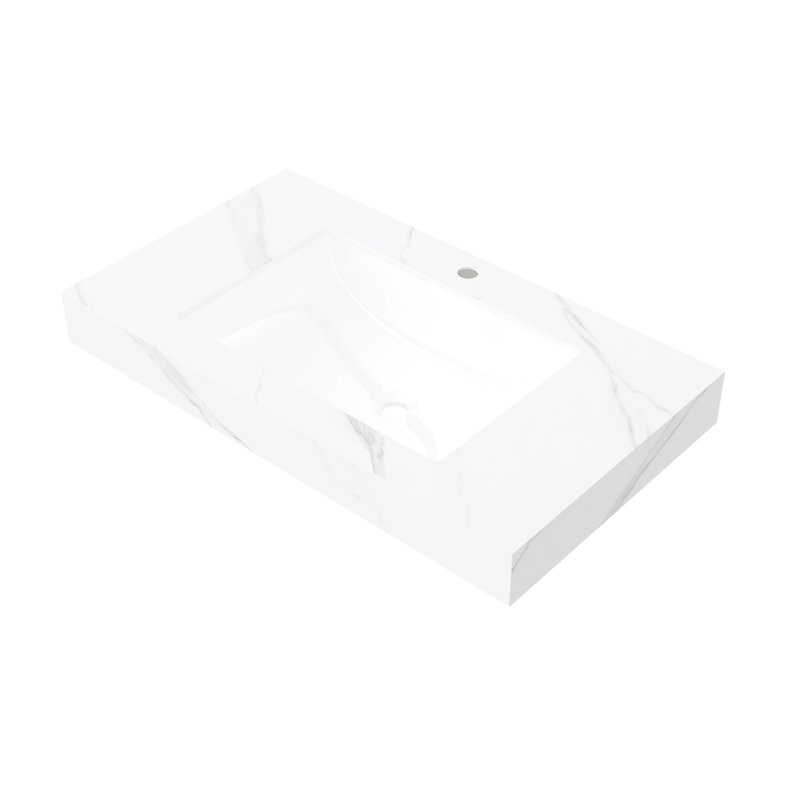 Comptoir en pierre frittée blanche et lavabo encastré en céramique, 91,4 cm (36 po), un trou pré-percé pour robinet, résistant aux égratignures et au feu, largeur 47,5 cm (18,7 po), longueur 25,6 kg (56,46 lb).