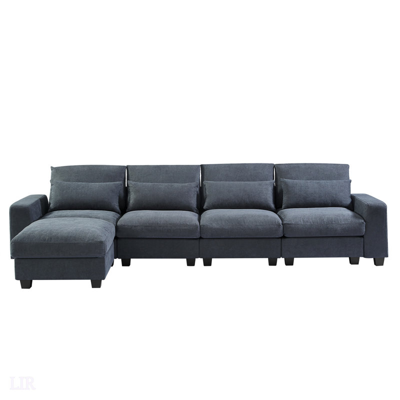 Grand canapé modulaire moderne en forme de L et rembourré de plumes, canapé convertible avec méridienne réversible pour salon, modulaire