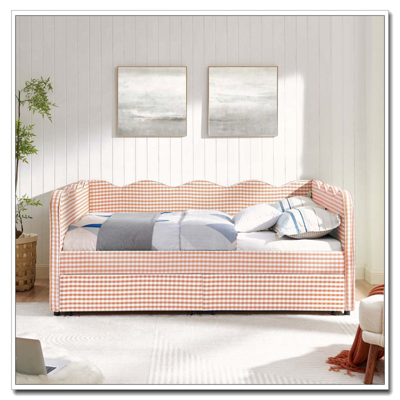 Lit de jour double, Tiroirs complets, Rose