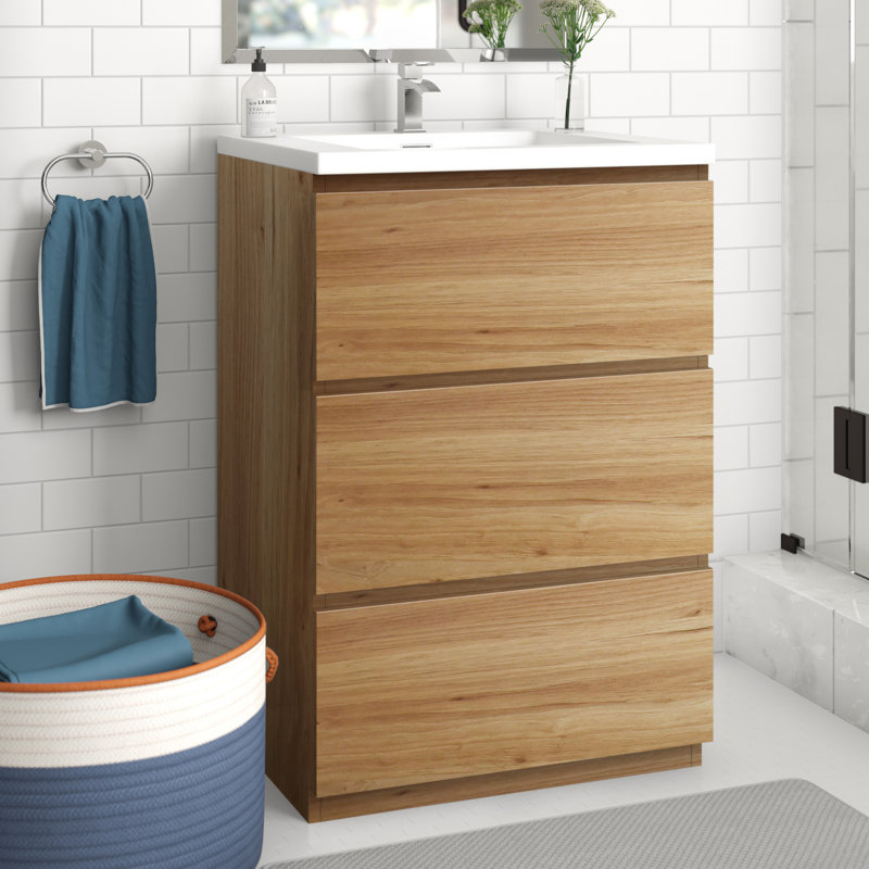Ensemble de meuble-lavabo simple 24 po Hridhaan, Chêne naturel