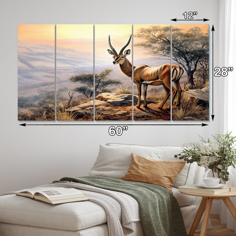 Graceful Antelope III - Animals Canvas Print - 5 Equal Panels