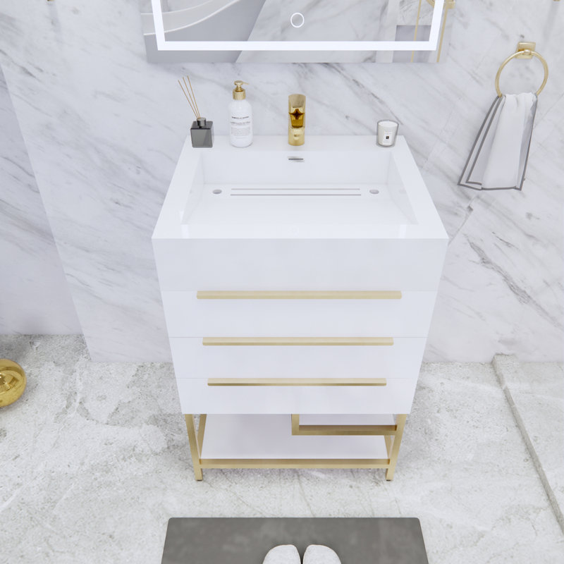 Glasgow 23.5'' Single Bathroom Vanity with Acrylic Top, High Gloss White