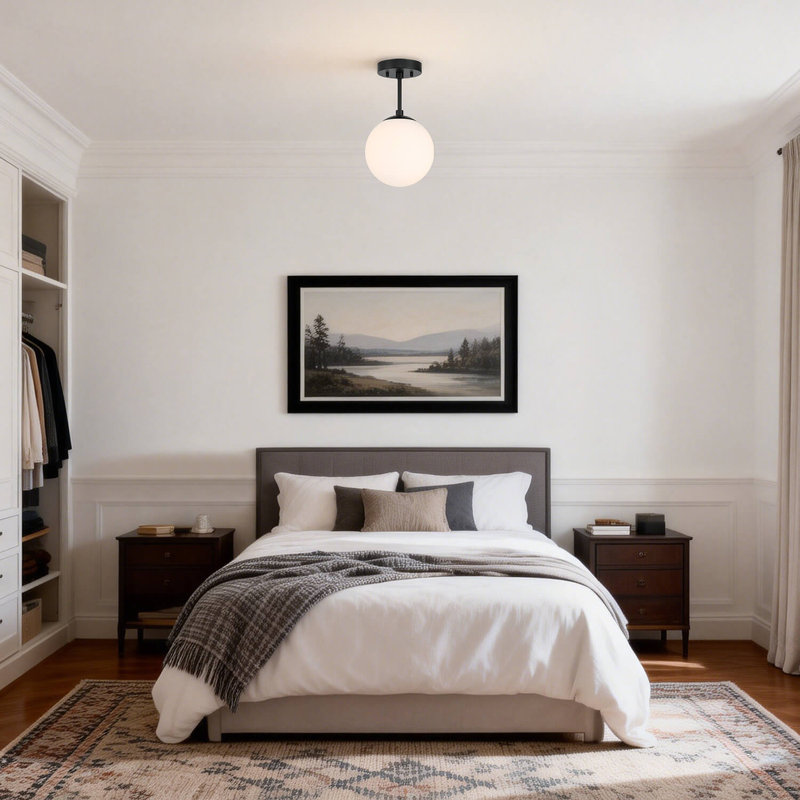 Andren Flush Light 1 Light Semi Flush Mount Ceiling Light, Globe Ceiling Light, Matte Black
