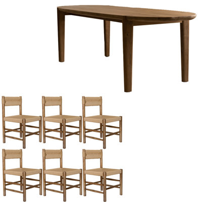 Nordic style oval solid wood dining table set