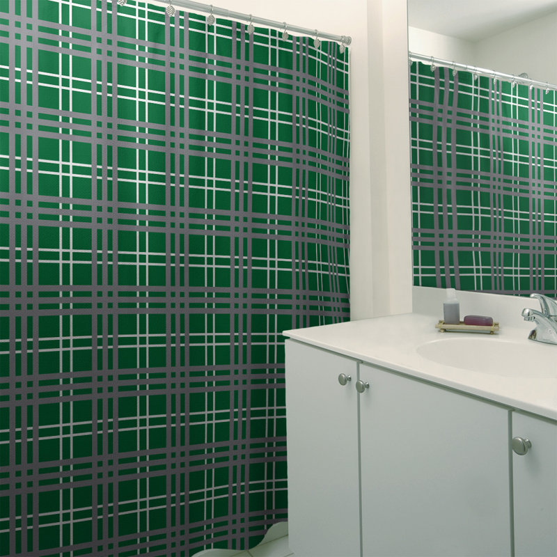Rideau de douche simple à carreaux Philadelphia, Vert / blanc / argent