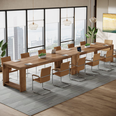 7 ft Modern Rectangle Meeting Room Desk Sers of 2 for Boardroom, Home Office Oak Conference Table for 6 to 8 People, 2 pcs