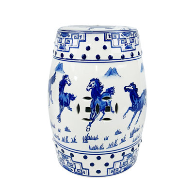Tabouret chinois en céramique bleue et blanche