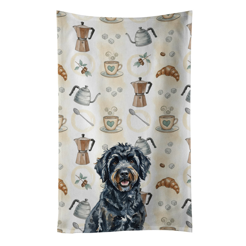 Black Portuguese Water Dog Coffee Bar Kitchen Towel, Black Portuguese Water Dog