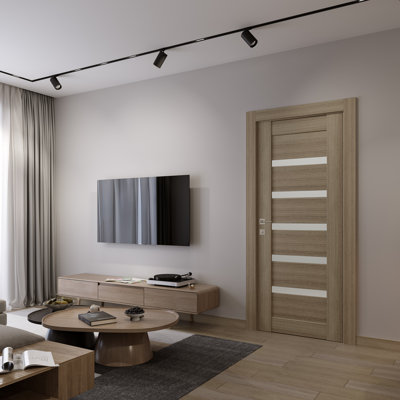 Elira Manufactured Wood Frosted Glass Paneled Interior Door Slab