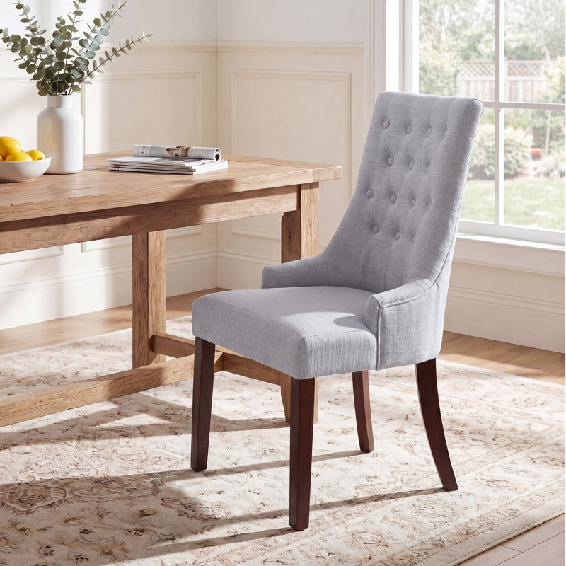 Gailord Solid and Manufactured Wood Upholstered Tufted Side Chair (Set of 4), Light Gray