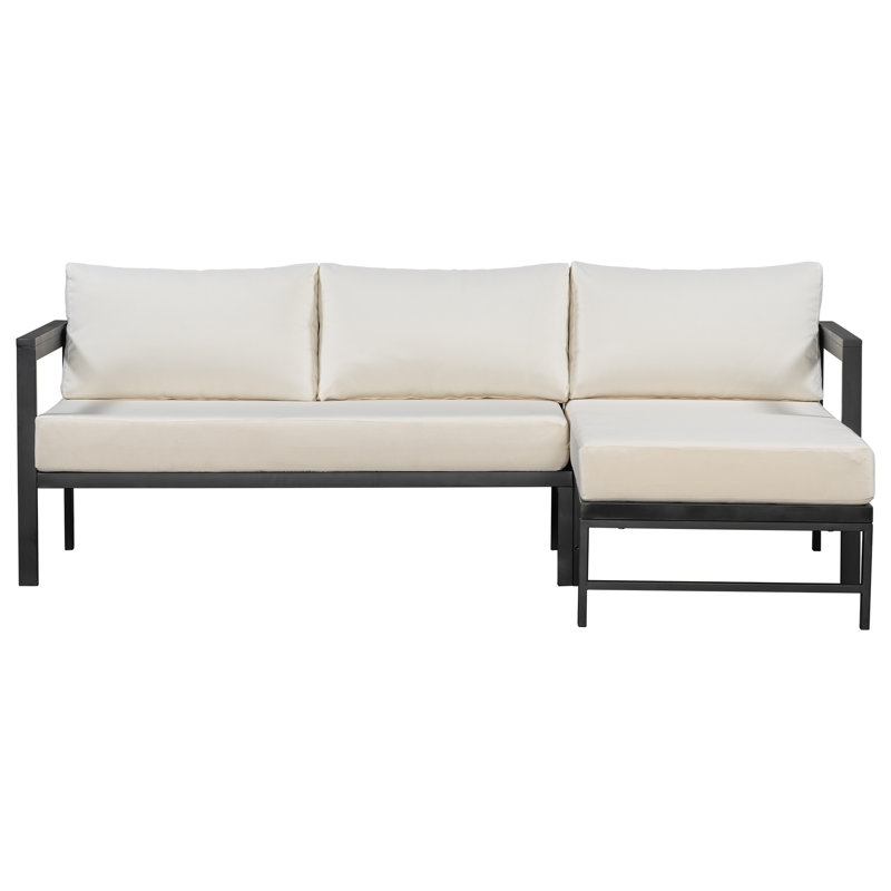 Outdoor L-Shaped Sofa with Iron Frame,Weather-Resistant Patio Sofa Set with Ultra-Thick Cushions, Beige, 4