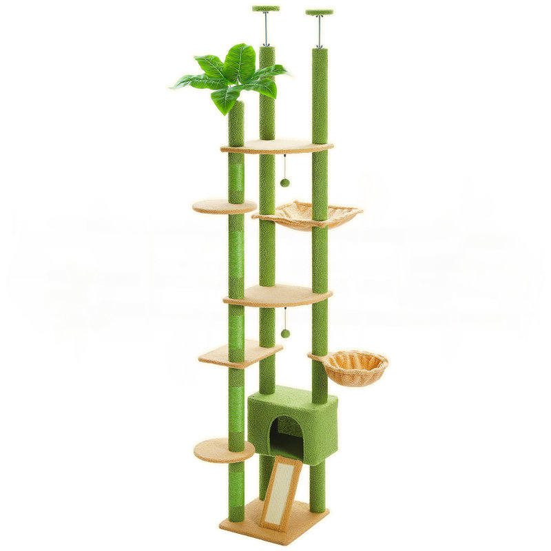 Arbre à chat avec cactus de 90,5 po à 100,4 po de hauteur, Vert