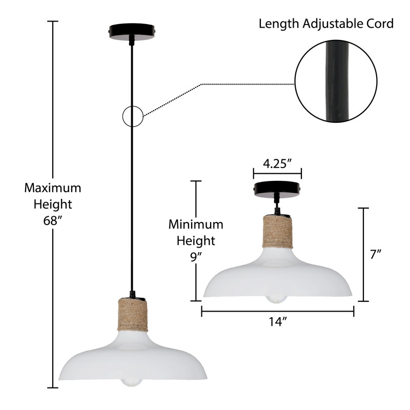 Seshadri 14"W White and Jute Dome Pendant Light 