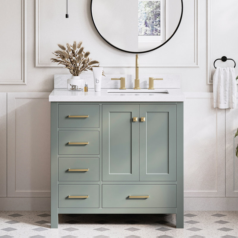 Ensemble de meuble-lavabo simple 37 po Grevera, Marbre de Carrare, Vert rétro, Rectangular