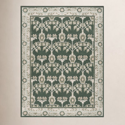 Sybil Hand Tufted Wool/Cotton/Viscose Floral Rug in Green/Ivory