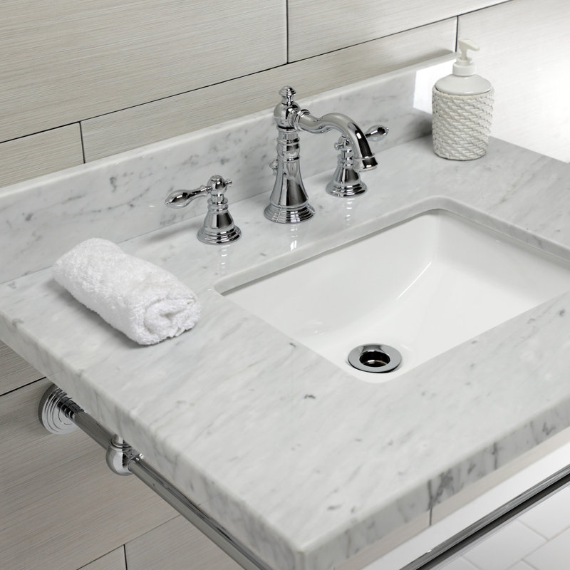Lavabo de salle de bain console rectangulaire en céramique avec trop-plein Edwardian, Marbre blanc / chrome poli