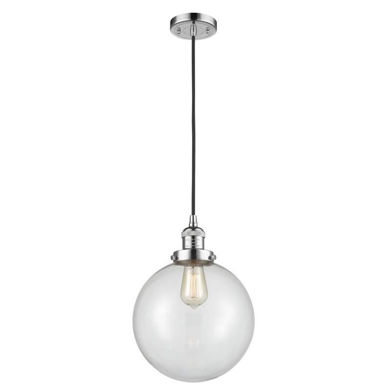 Luminaire suspendu sphère simple à 1 lumière Clermont, Transparent, DEL, Nickel poli
