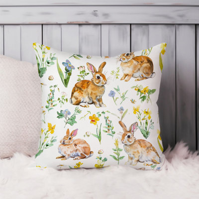 Animals Easter Bunny Rabbit Pattern XIII Cottage Throw Pillow Cover