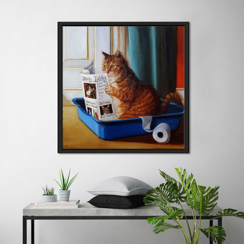 Kitty Throne par Lucia Heffernan - Peinture, Cadre flottant noir, H 21,5 po x l 21,5 po x P 2 po