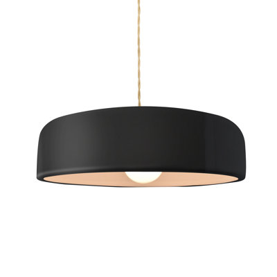 Radiance - Spire 1-Light Pendant - Gloss Black - Brushed Brass - 13"W x 4"H - Dedicated LED - Beige Twist Cord