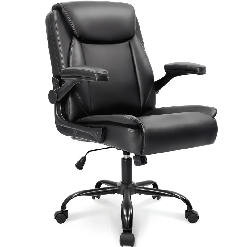 Nakysha Executive PU Leather Office Chair with Swivel Base and Flip-up Armrests, Jet Black