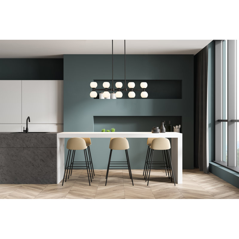 Lustre rectangulaire pour îlot de cuisine à 10 lumières Nawrocki, Noir mat