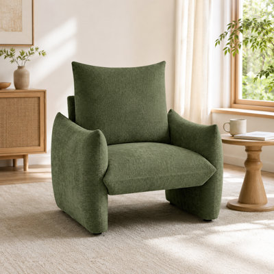 Modern Chenille Accent Chair, 34.3" Oversized Single Sofa Armchair with Plush Cushion, Soft Upholstered Reading Chair for Living Room, Small Space