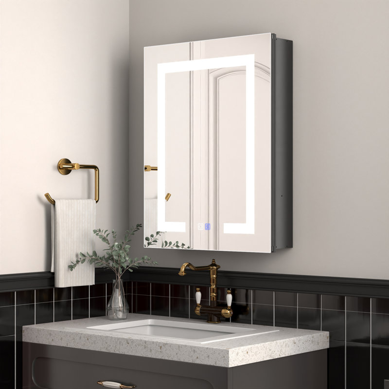 Hellmuth Frameless Medicine Cabinet with Adjustable Shelves and Lighting, Left, 26" H x 20" W x 5.25" D