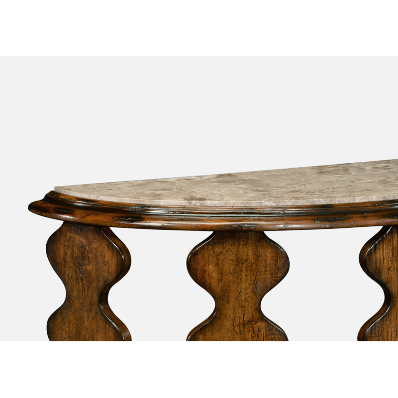 Artisan 50'' W Marble Console Table, Dark Beige Top/Rustic Walnut Base