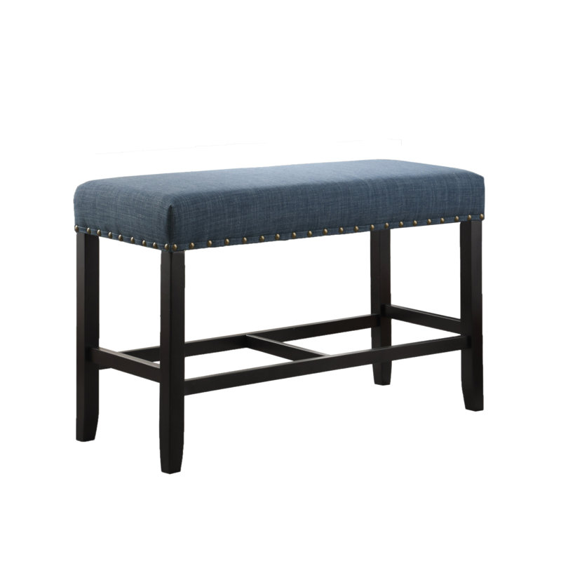 Biony Fabric Counter Height Dining Bench With Nailhead Trim, Blue, Blue