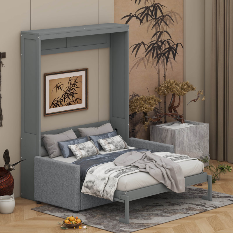 Murphy Bed With Cushion, Gray, Full / Double