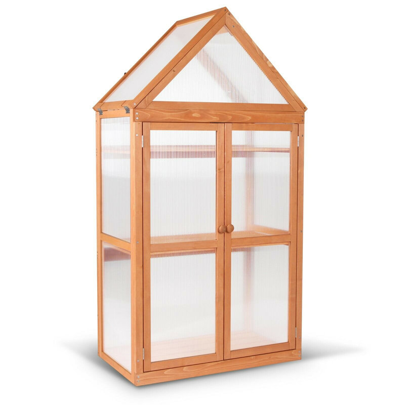 18.3" W x 29.9" D Wooden Greenhouse Cold Frame，Garden Raised Flower Planter Shelf, Orange
