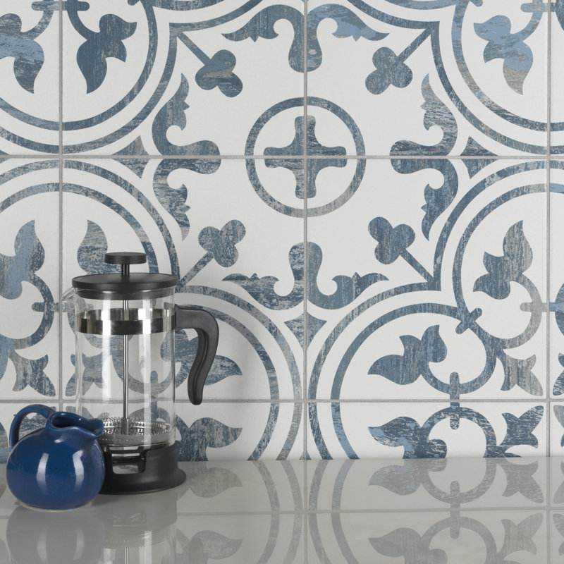 Cassis Arte 10" x 10" Porcelain Patterned Wall & Floor Tile, Blue
