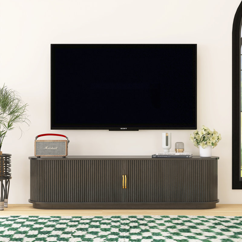 Vintage Rustic 66.9" W TV Stand With Sliding Wood Slatted Doors For Tvs Up To 75", Black