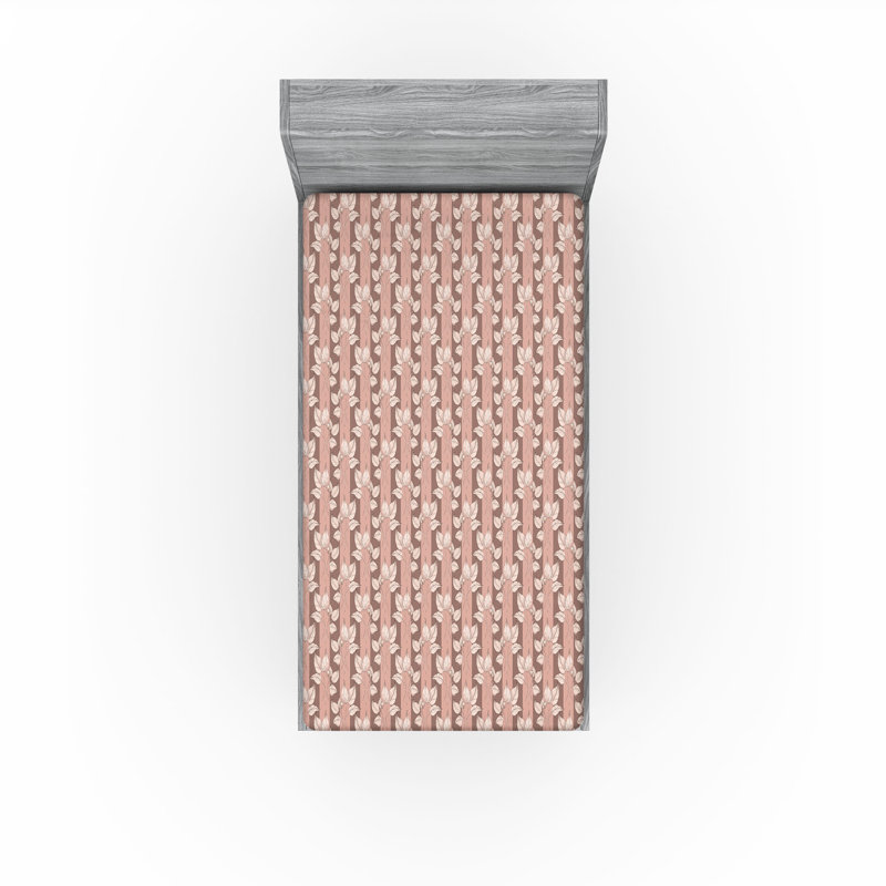 Ambesonne Nature Fitted Sheet Leaves Botanical Style Art, Twin XL Fitted Sheet, Blush/Pale Mauve/Taupe Floral