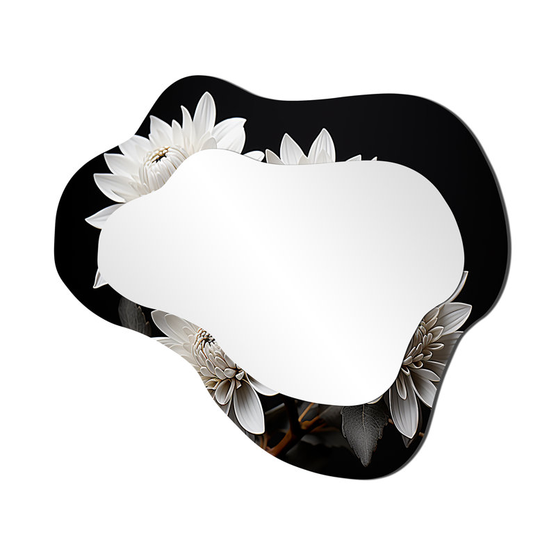 Crenshaw White Mums Bouquet Still Life - Mums Cloud Decorative Wall Mirror, Traditional Asymmetrical Mirror, Printed Metal Art