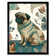 Pug Dog With Floral Patterns Vintage Inspired Multicoloured Linocut - Single Picture Frame Print