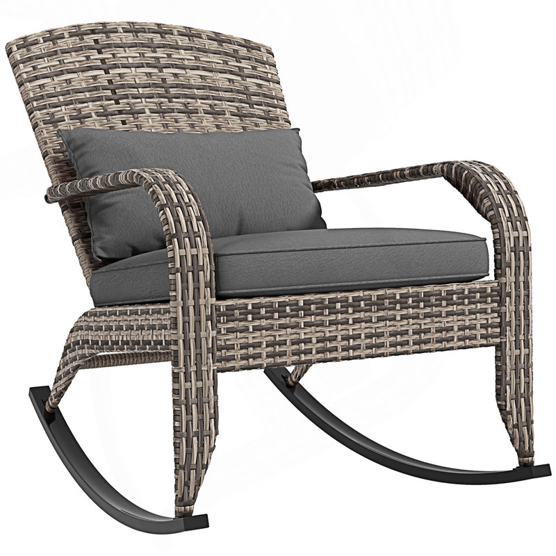 Outdoor Wicker Adirondack Rocking Chair, Patio Rattan Rocker Chair, Gray