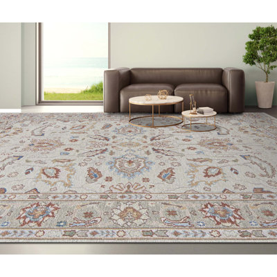 Tapis ivoire et vert clair noué à la main de haute qualité