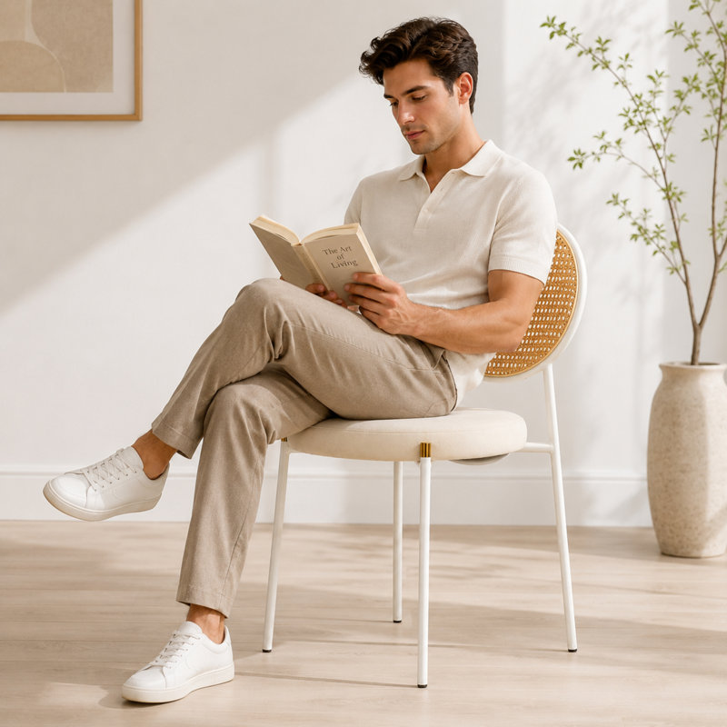 Chaise de salle à manger en rotin Charlotta, Beige, 1