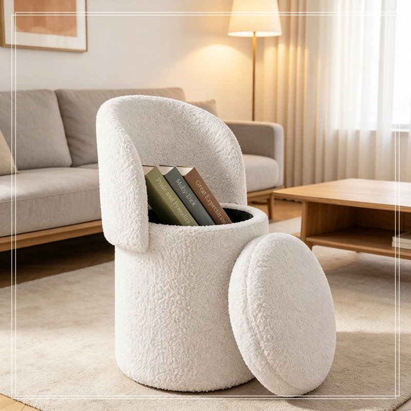 Fauteuil demi-tonneau avec rangement à plateau rabattable, Beige