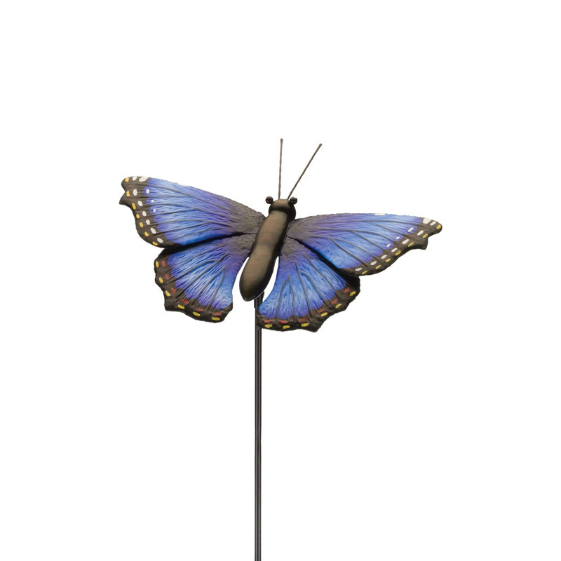 Blue Morpho Butterfly Garden Stake with Hand Painted Finish