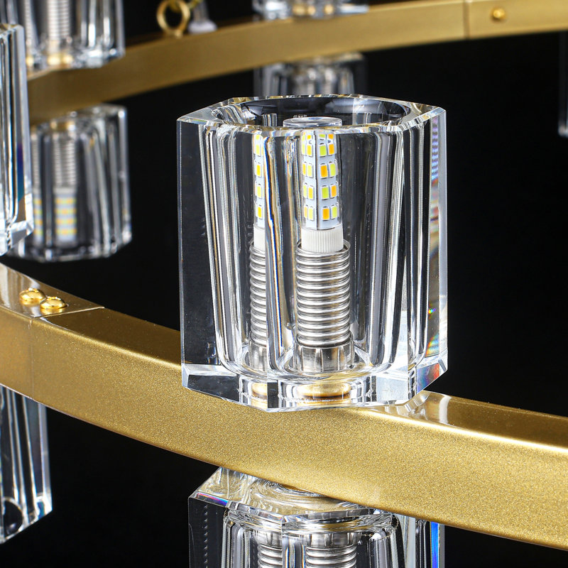 Lustre en forme de tasse de cristal avec abat-jour en cristal 40 lumières Marais, H 32 po x l 49,21 po x P 49,21 po, Doré